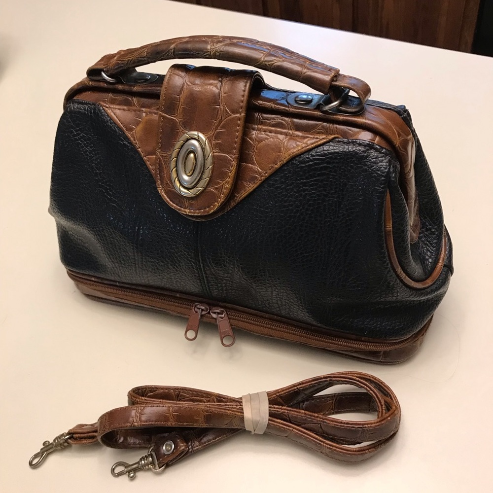 Brown and Black Handbag with Strap